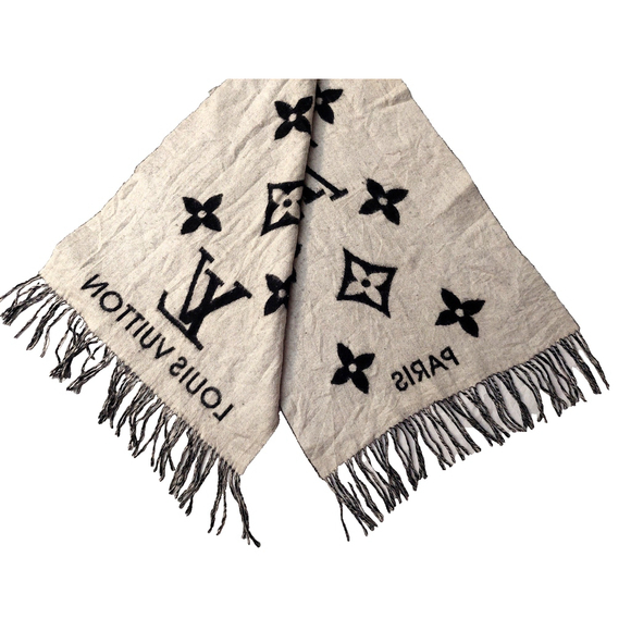 LOUIS VUITTON LV Reykjavik Black & Grey Reversible Cashmere Scarf Pre-Owned $995 - Picture 9 of 16